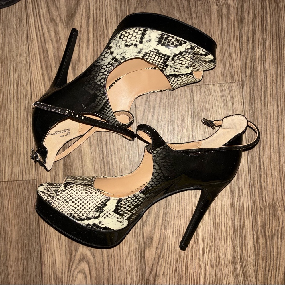 Black and Snake Print Women's Platform Heels
